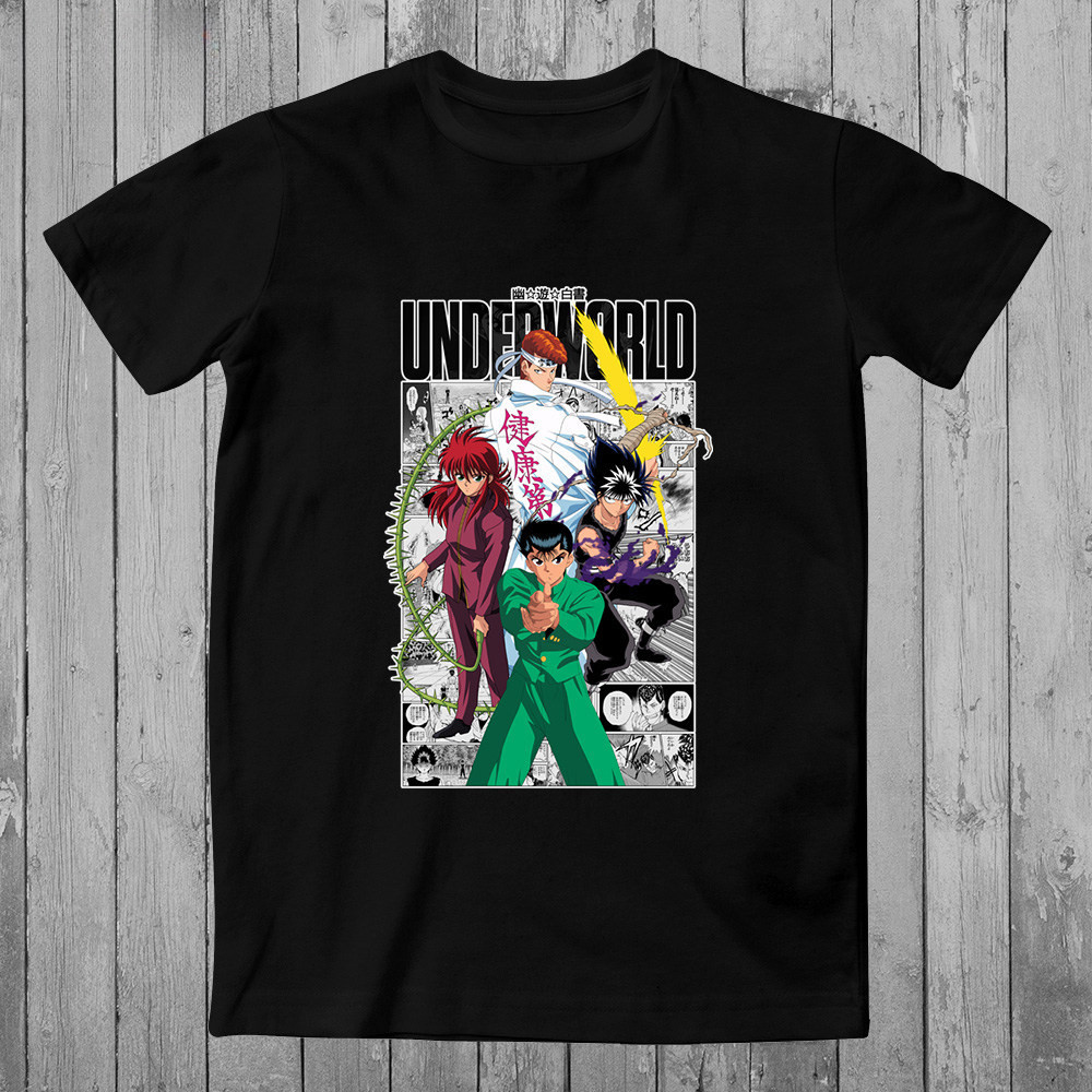 【เตรียมจัดส่ง】Yusuke Hakushu สีดําแขนสั้นเสื้อยืดญี่ปุ่นคลาสสิกอะนิเมะ Ura พัดลม Yusuke ทิเบตม้าหลวม