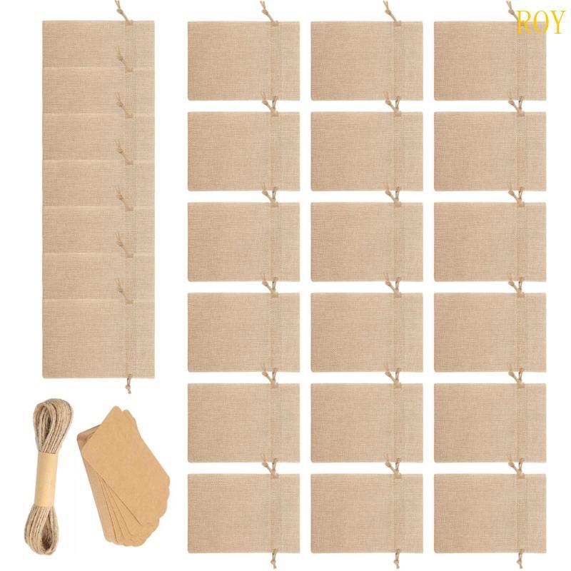 ROY 25 ชิ้น Handmade ผ้าลินินกระเป๋ากระดาษห่อป้าย 5 71X3 94 นิ้วกระเป๋าสําหรับงานแต่งงานวันเกิดบรรจุ