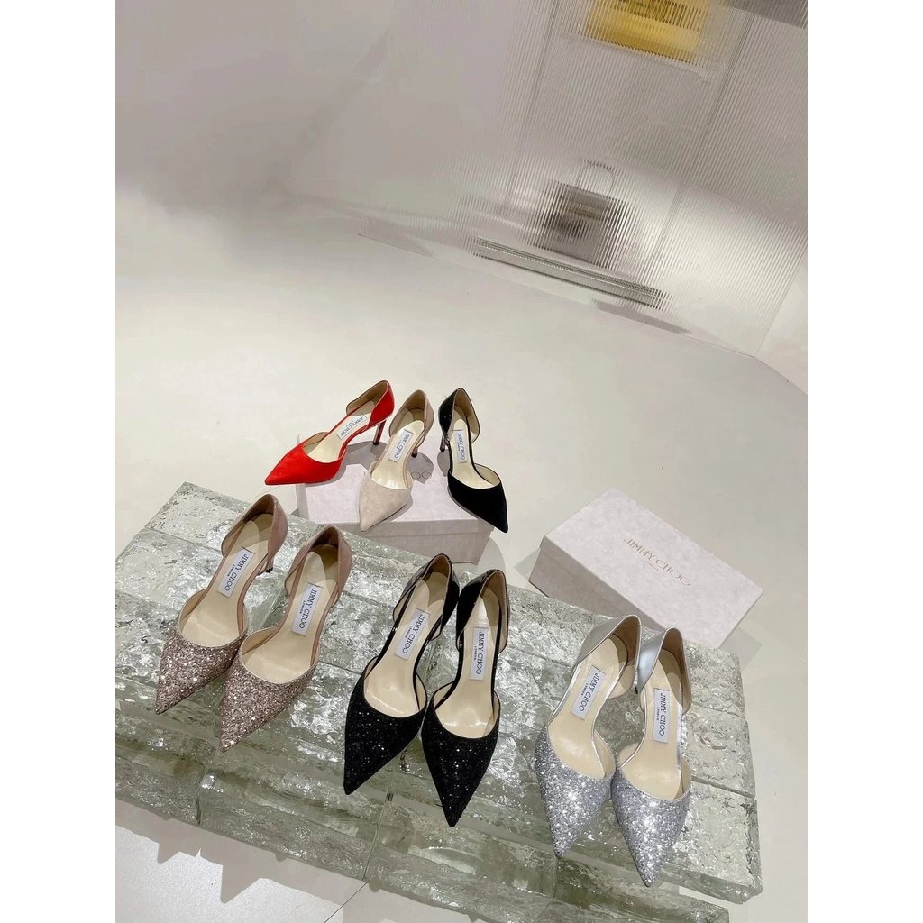 [** Daigou รุ่น] Jimmy Choo Jimmy Weekly 2023ss สไตล์ล่าสุด JC Hollow รองเท้าส้นสูงผู้หญิงคนดังสไตล์