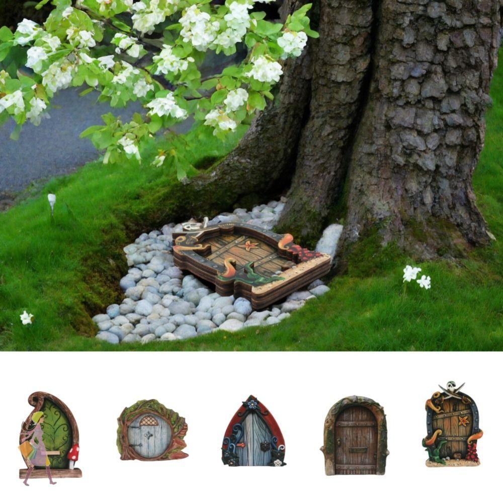 ประตูนางฟ้า YGBG, รูปแกะสลัก Yard Art ประตูนางฟ้าไม้, Creative Miniature Fairy Gnome Multicolor เครื่องประดับสวนกลางแจ้งสวน Fairy ประตู