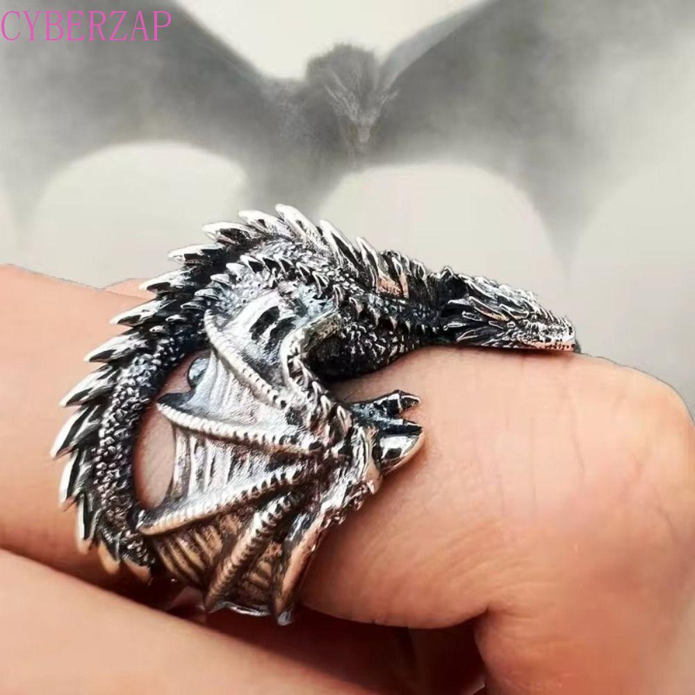 CYBERZAP Pterosaur Wings Ring, Vintage Adjustable Dragon Rings, Retro Opening Gothic Black Dragon Ri