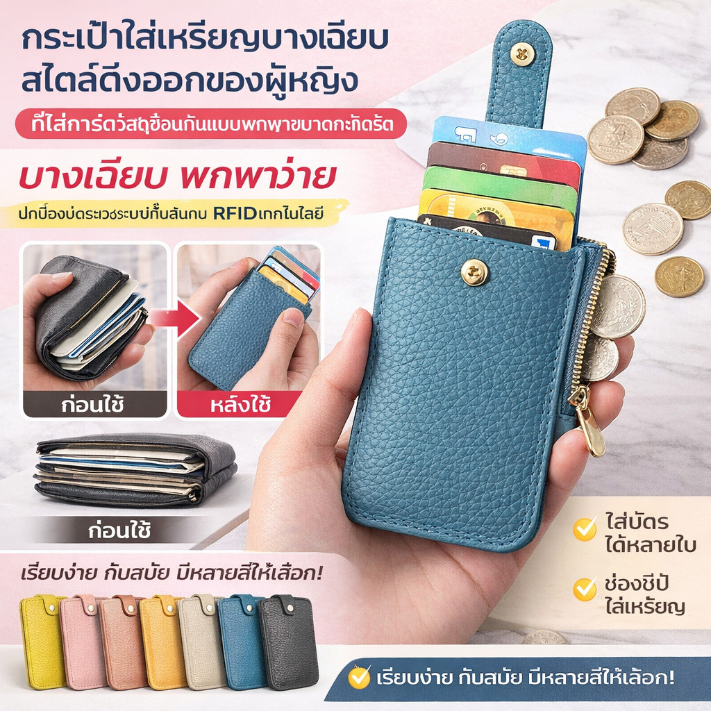 🔥【ของแท้】กระเป๋าบัตรหนังแท้/กระเป๋าการ์ดRFID/กระเป๋าสไลด์ คุณภาพสูง/ทนทาน ป้องกันการโจรกรรมข้อมูล RFID
