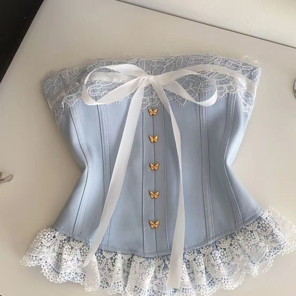 Pure สไตล์ One-Shoulder Bowknot Tube Top ลูกไม้เสื้อกั๊กผู้หญิงออกแบบแคบ-เอว Fishbone Slimmer ดูด้าน