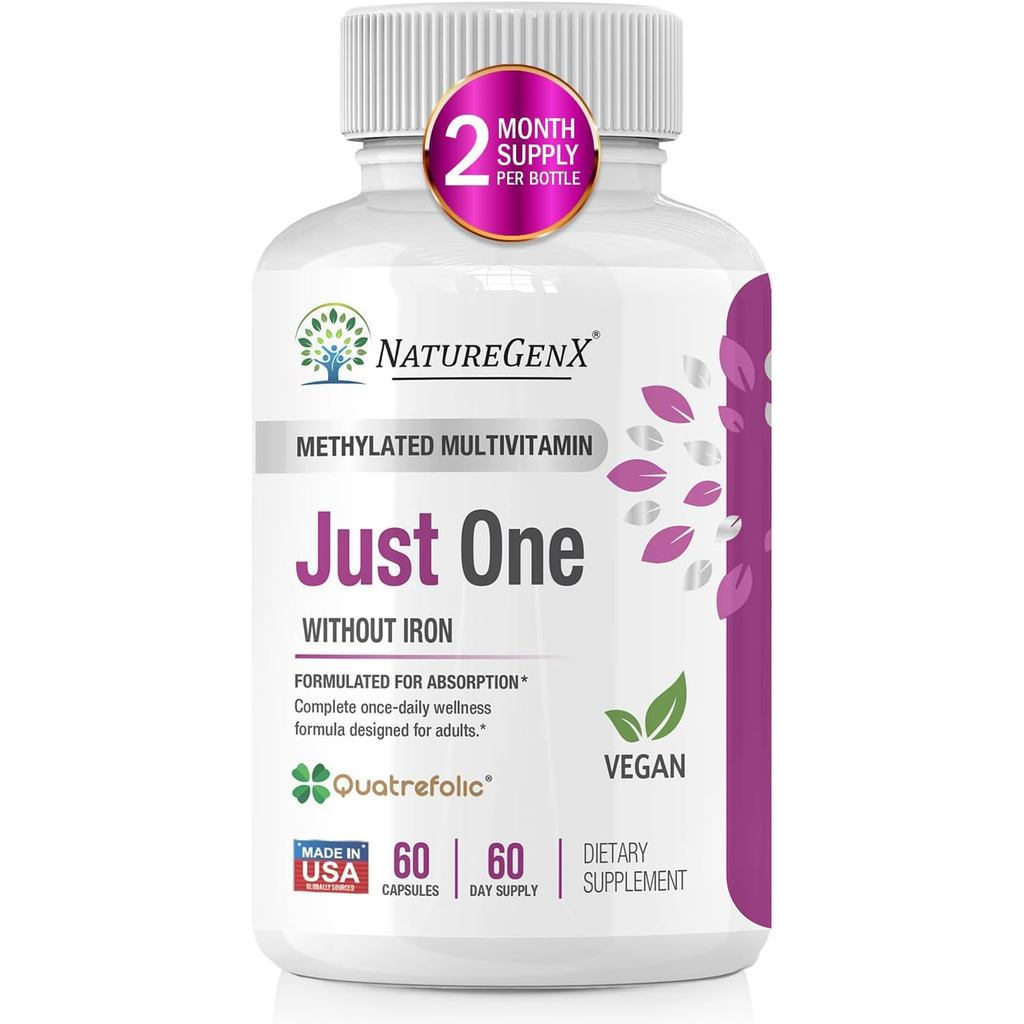 JustOneDaily Multi-vitamin-60Granule ประกอบด้วยสารบริสุทธิ์ B12Folic acidMTHFR รองรับวัสดุเหล็ก ไม่ม