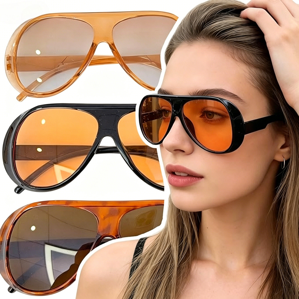 แว่นกันแดด Retro Aviator / แว่นตาป้องกันรังสียูวี / แว่นกันแดดกรอบขนาดใหญ่
