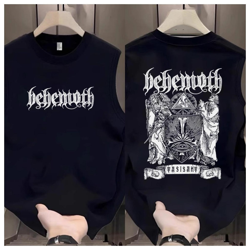 พร้อมส่งในไทย เสื้อกล้ากีฬา เสื้อกล้ามลำลอง เสื้อยืดไม่มีแขนลาย Behemoth สำหรับสายร็อคเมทัล ผ้าฝ้าย 100%