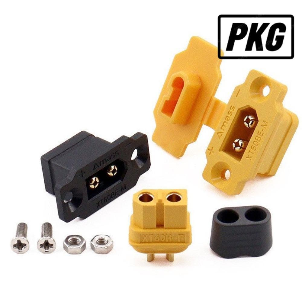 REPKG XT60BE-MF Connector, ตะวันออกแบบพกพาติดตั้ง XT60BE ปลั๊กชาย, สีดําสีเหลืองพร้อมฝาครอบ Amass ปล