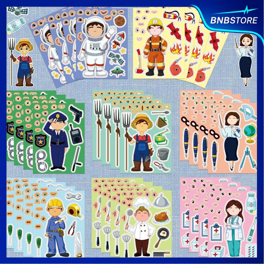 🍀ส่งจากไทย🍀 8แผ่น/ชุด สติกเกอร์ ตกแต่ง อาชีพในฝัน DIY Make A Face Series Dream Job Sticker