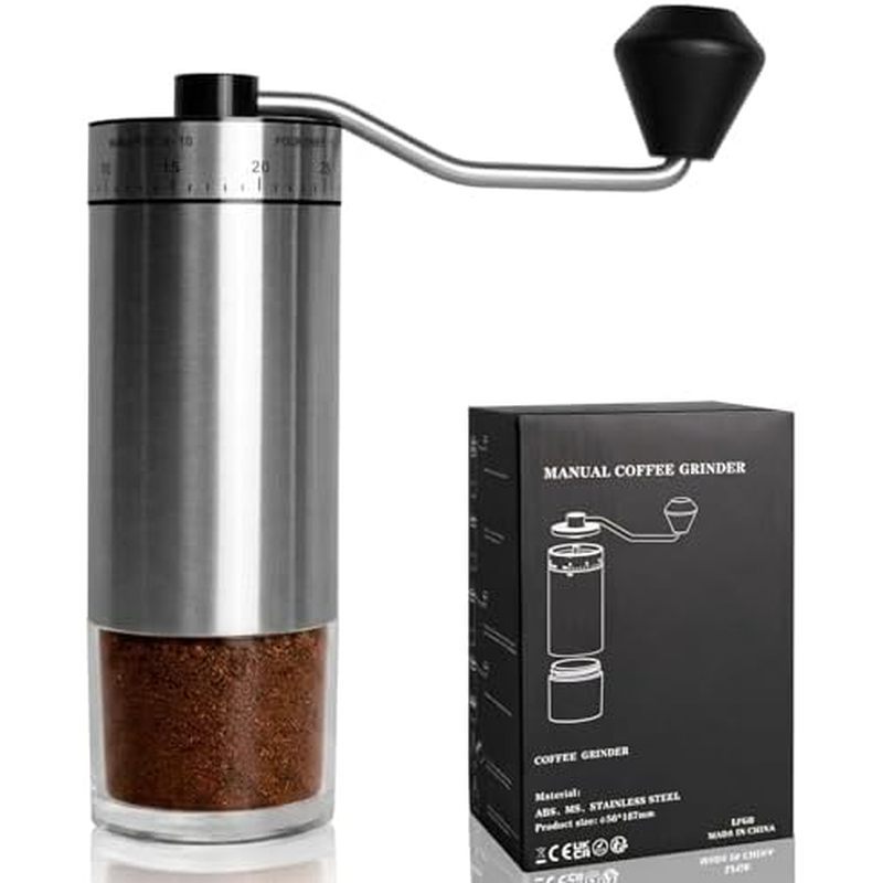 Manual Coffee Grinder, Adjustable Grinding Settings, Stainless Steel Burrs, Portable Hand-Cranked Co