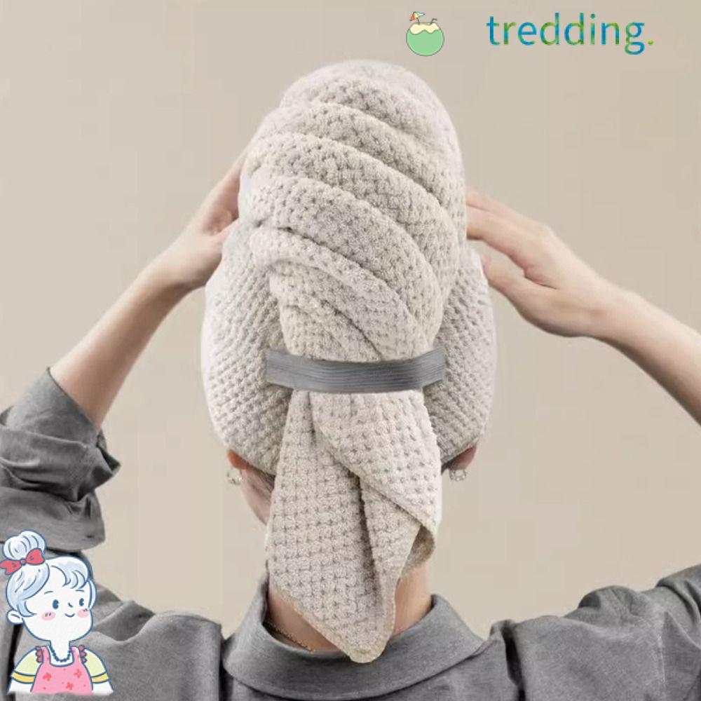 Tredding491 หมวกคลุมผมแห้ง, ผ้าขนหนูไมโครไฟเบอร์ขนาดใหญ่ห่อ, ดูดซับน้ําด้วยสายยางยืดสีทึบแห้งเร็ว Turban Bath