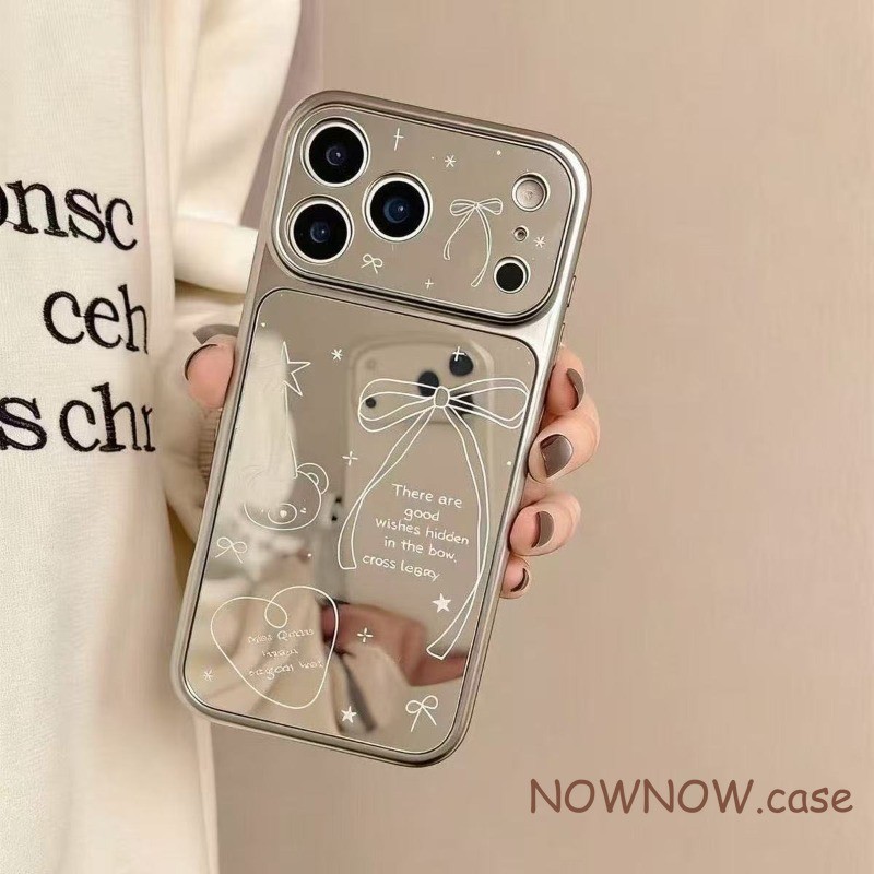 สําหรับ IPhone 17 16 15 14 plus 13 12 11 Pro Max 7 8 plus น่ารัก 3D Kitty กระจกขนาดใหญ่หน้าต่างโทรศัพท์กรณี soft cover