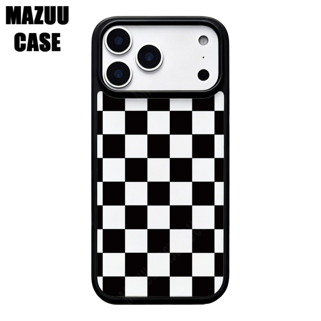 เคสไอโฟน TPU ขอบดำ หลังแข็งใส กันกระแทก ลายตารางหมากสีขาวดำคลาสสิก สำหรับ iPhone 17 16 15 14 13 12 11 Pro Max Plus