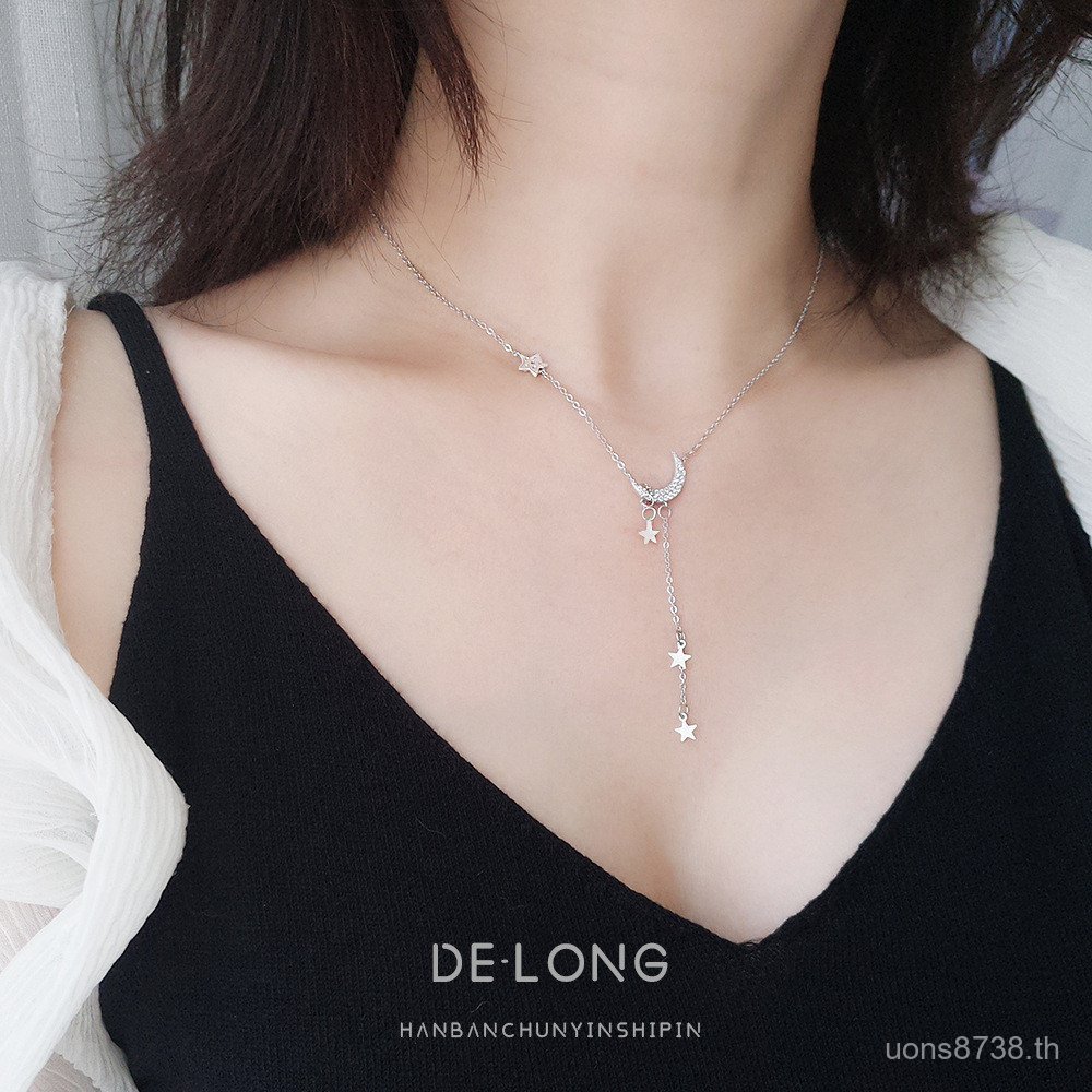Moon Pure Temperament Simple สร้อยคอพู่ ins Star Moon 925 Niche Star เครื่องประดับ choker Chain Clav