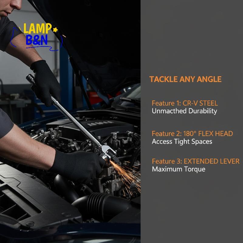 [B&N] Flex Head Breaker Bar Set 1/2 3/8 1/4 Drive 12In 10In 6In 180 หมุน Strong Lever สําหรับ Home C