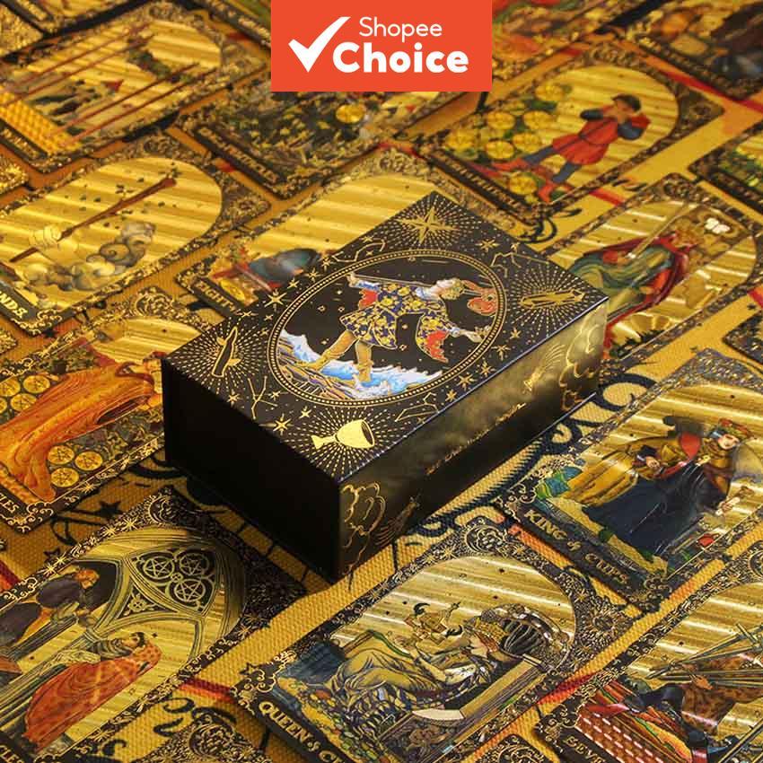 Professional PVC Golden Tarot การ์ดขนาดมาตรฐาน 12x7 ซม., กันน้ําเริ่มต้นที่เป็นมิตรกับ Guidebook สําหรับการเรียนรู้ของขวัญ Divination
