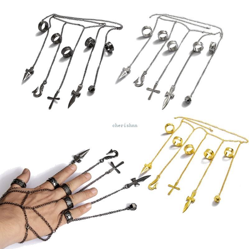 CH* Five Rapers Kurapika Chains Bracelet Full-five Fingers Rings