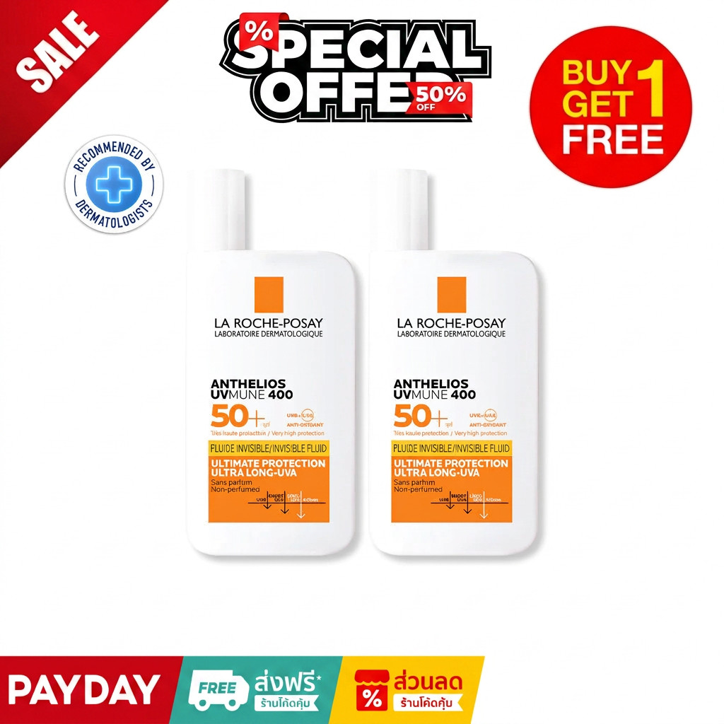 ⚡️คอเต่า combed 1 .ม. 1⚡️ ของแท้ 100% UVMune 400 Invisible Fluid Sunscreen SPF50+ และ PA++++ 50ml.