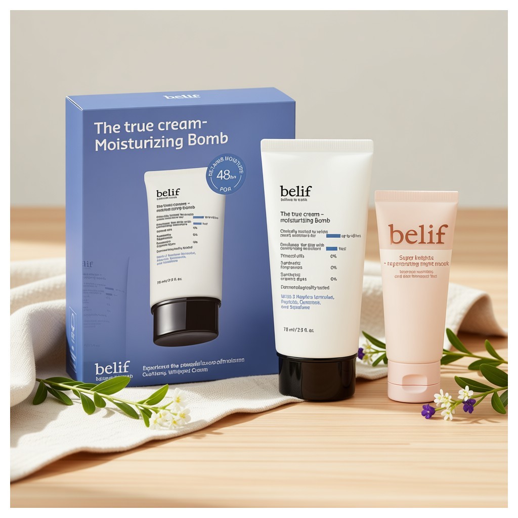 [belif] The True Cream - Moisturizing Bomb 75ml + Regenerating Night Mask 35ml, 1 ชิ้น / มอยเจอร์ไรเ