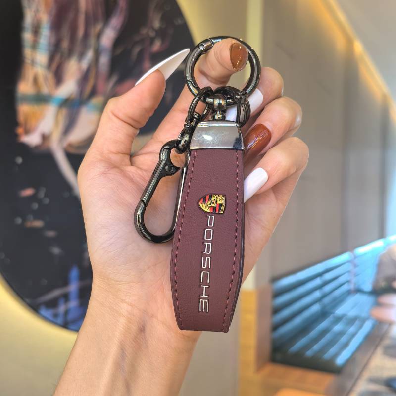 Porsche Car Key Ring Cayenne Macan 718 Pa La Mera 911 Keychain Men and Women High-Grade Leather Hand