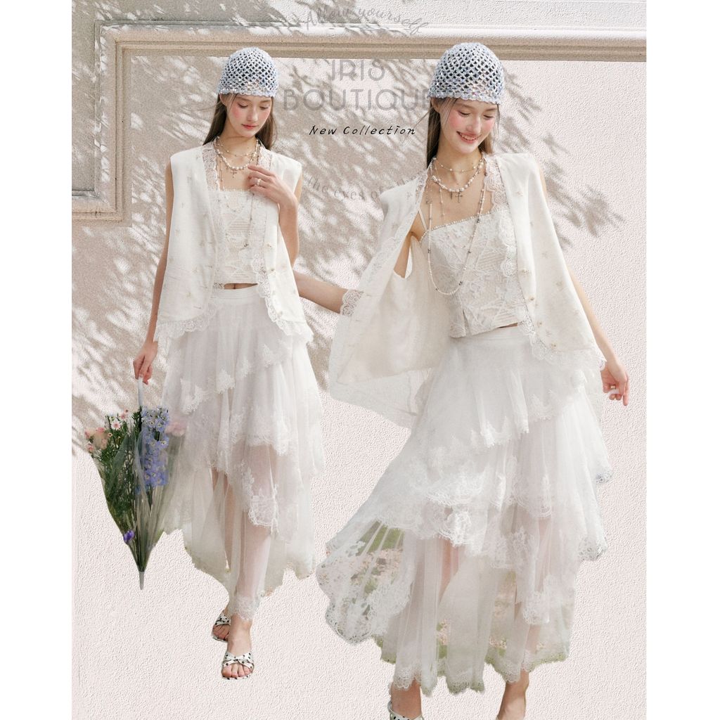 Original Design IRIS BOUTIQUE Trims series summer IS73956-IK21022-IV73953 Romantic Petal Tiered Mesh Set