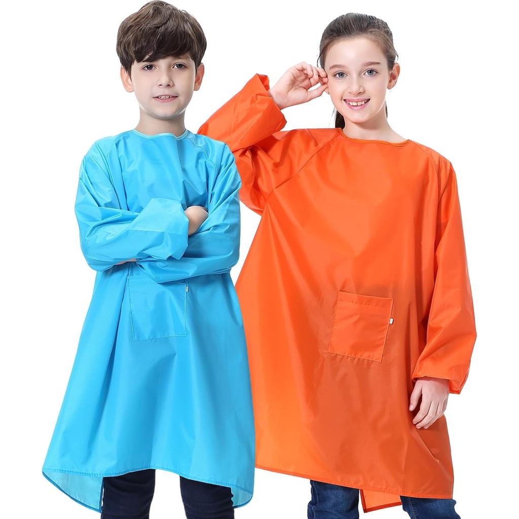 MINIQ 2 Pack Kids Art Smocks for Painting – ผ้ากันเปื้อน Smock สีกันน้ํา – Childrens Long Sleeve Art