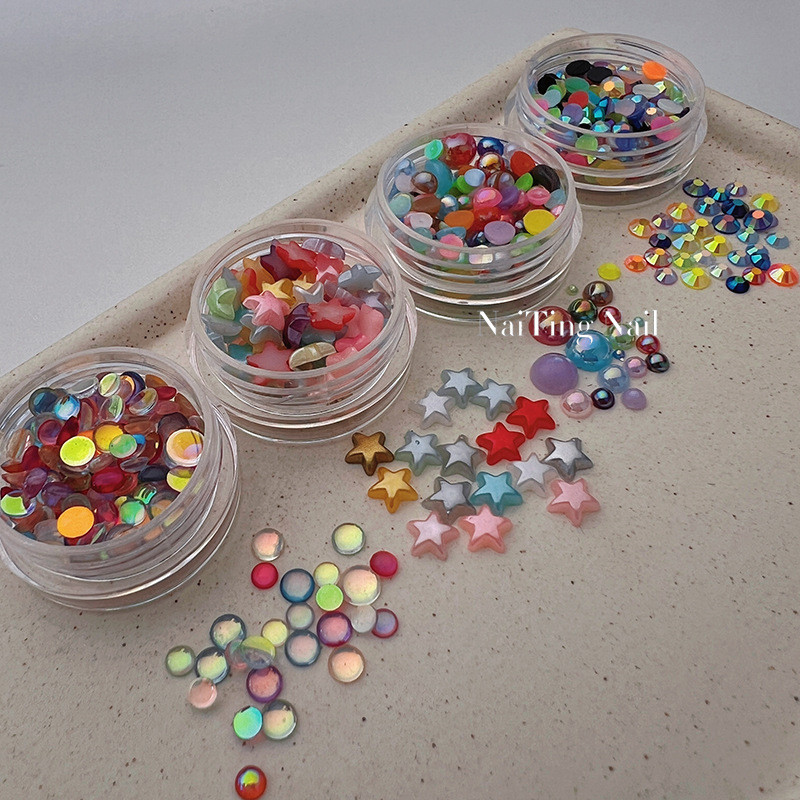 Sweet Earth Cool Star ครึ่งด้านมุกเทียม Aurora Mermaid Bubble ลูกปัดขนาดใหญ่ขนาดเล็กผสมรอบอุปกรณ์ตกแต่งเล็บ