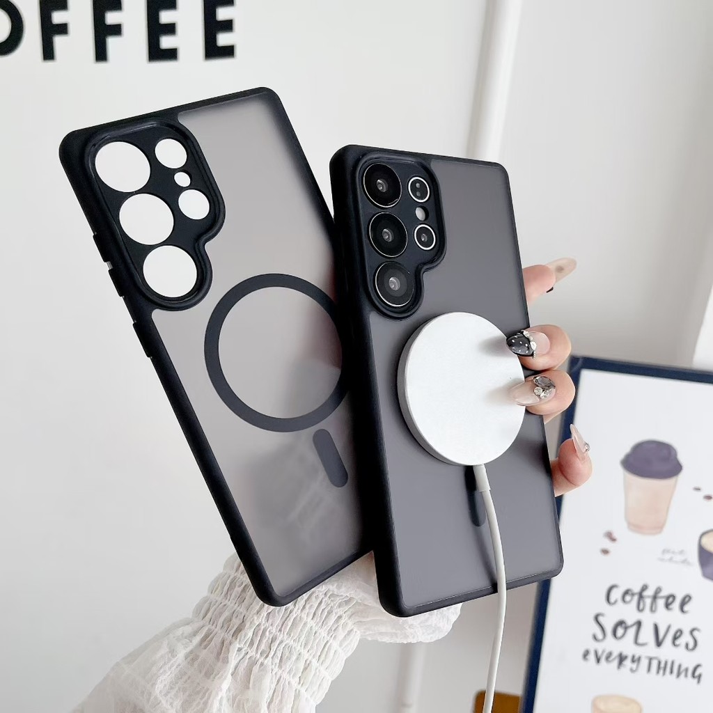 SAMSUNG สําหรับSamsung S24 S25 Ultra S26 Plus / S23 S22 S21 FEผิวขัดเคสโทรศัพท์แม่เหล็ก,กันกระแทก,ใช้งานร่วมกับชาร์จไร้สาย
