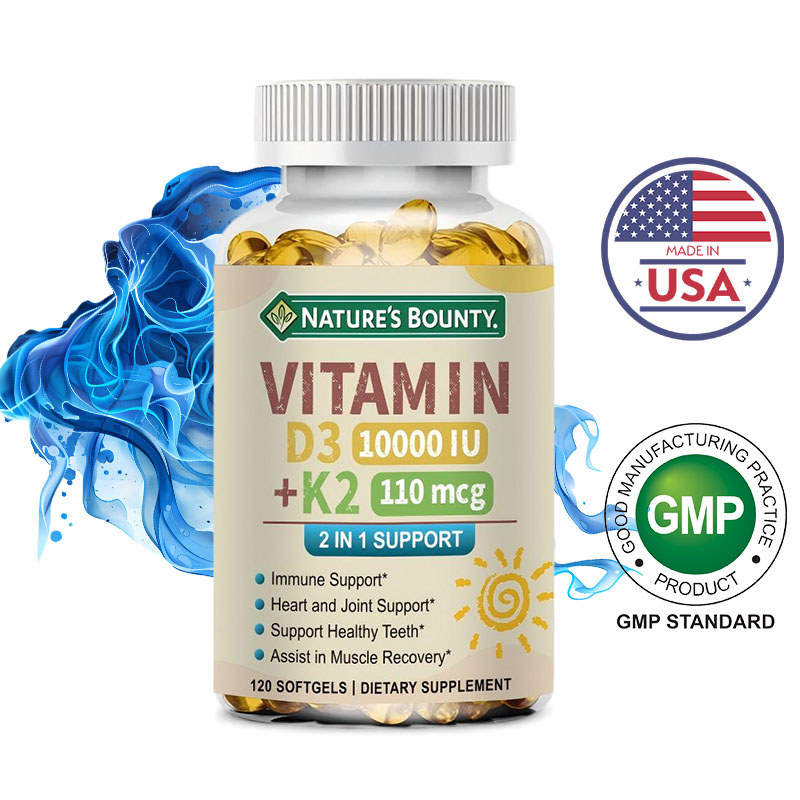 NATURE'S BOUNTY Vitamin D3 & K2 Softgels | ช่วยสนับสนุนการดูดซึมแคลเซียมและสุขภาพกระดูก | 120 Softgels