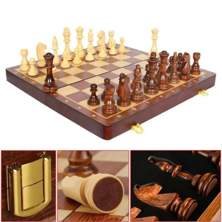ชุดหมากรุก พับได้ ขนาด 15x15 นิ้ว กระดานไม้จริง ไม้ walnut แฮนด์เมดคลาสสิก สำหรับเล่นบอร์ดเกม