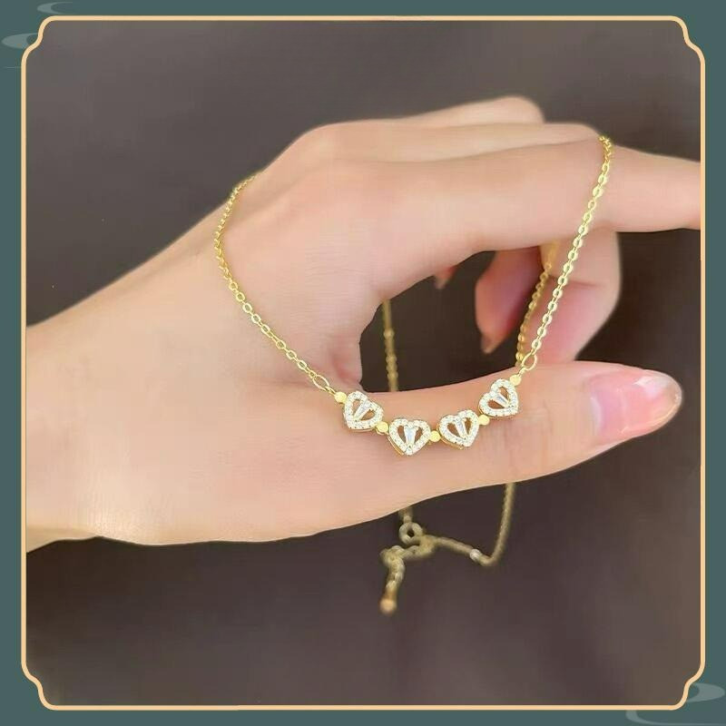 COD ต้นฉบับ 18k Saudi Gold จํานําได้ Nasasangla 99.99% Four Heart Zircon สร้อยคอสําหรับผู้หญิงของขวั