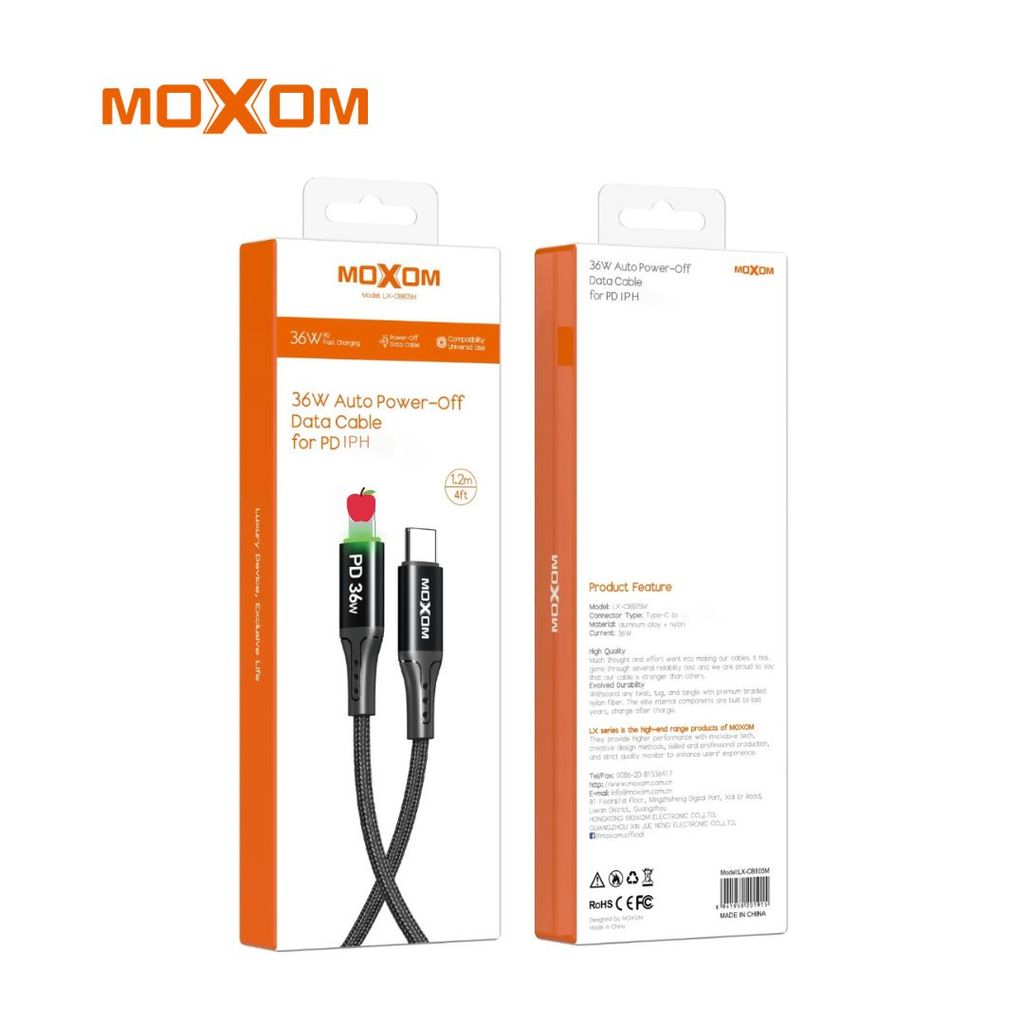 Moxom LX-CB805M 1.2 เมตร 36W PD IPH สายเคเบิลข้อมูลปิดอัตโนมัติ (สีดํา)