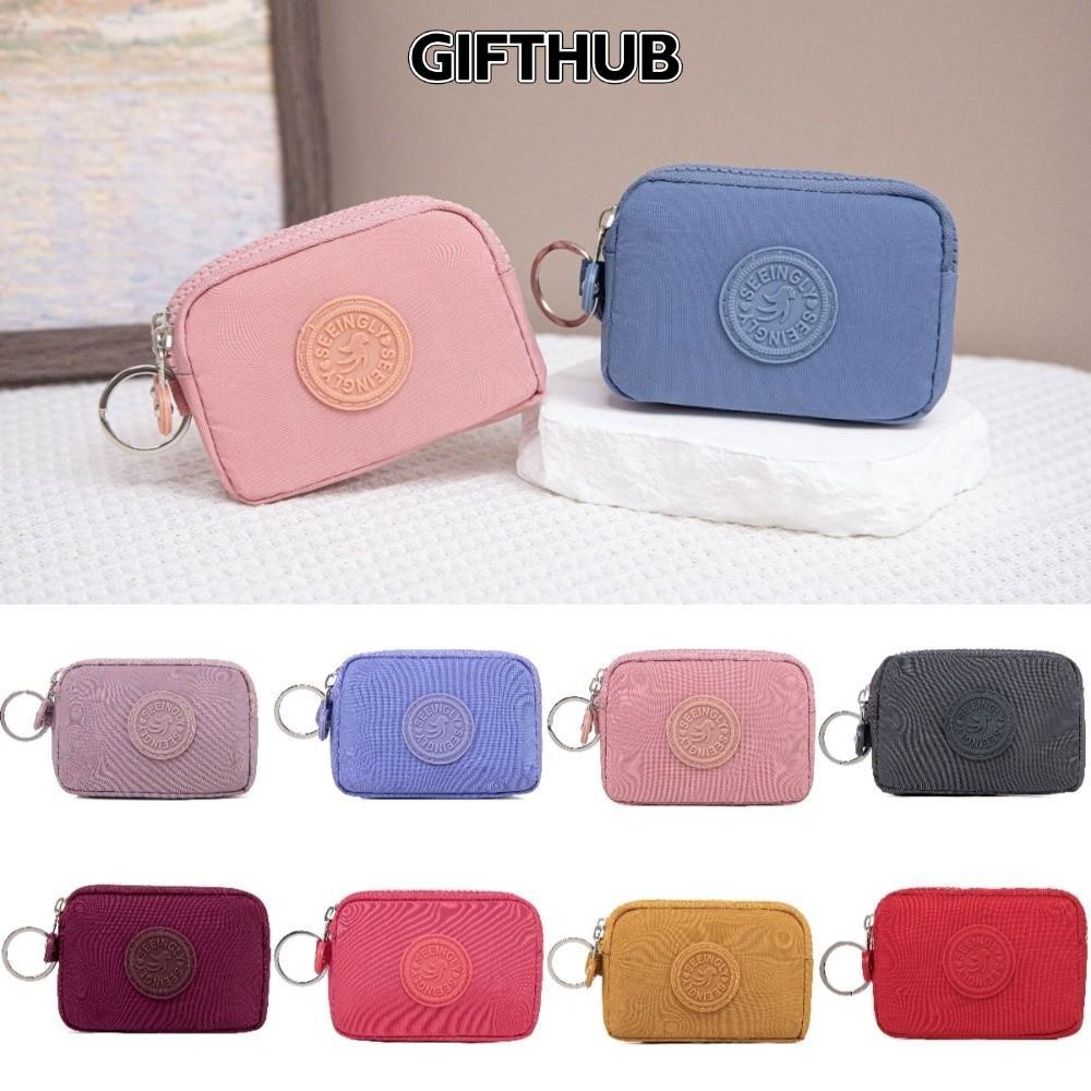 GIFTHUB ของขวัญสำหรับผู้หญิง: กระเป๋าสตางค์และกระเป๋าใส่เหรียญ สองชั้น สีทึบ ไนลอนกันน้ำ กันกระแทกด้วยซิป ใช้ได้ในทุกโอกาส
