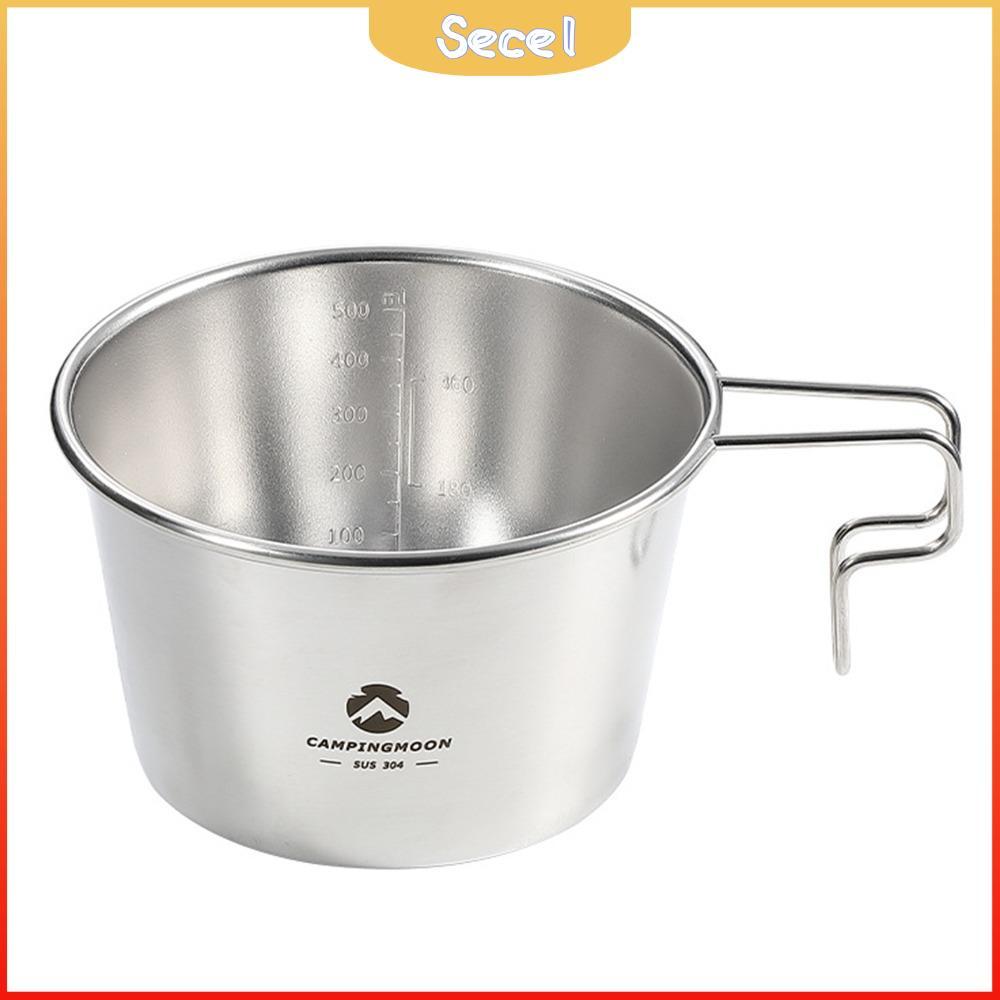 SECELTH ถ้วย Sierra สแตนเลส สีเงิน 600ml/20.29oz Sierra Cup ทนทานพร้อมที่จับ Deep Sierra Cup Outdoor