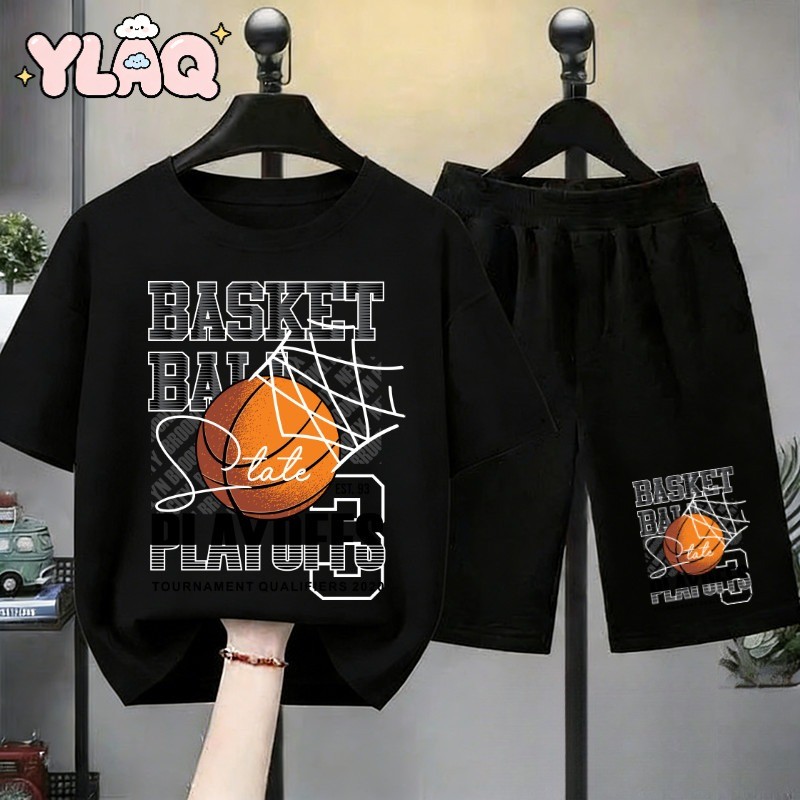 ชุดเด็กผู้ชาย 2 ชิ้น เสื้อยืดแขนสั้น ลายอเมริกัน สไตล์เท่ห์ ใส่สบาย ไม่ร้อน รุ่นปี 2026