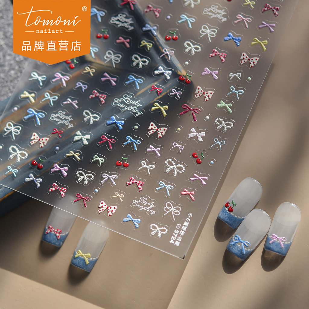 [Meow.Sensei] tomoni Embossed Nails Stickers Hot-sell Sweet Cute Nail Stickers Small Bow Jewelry Stickers Nails
