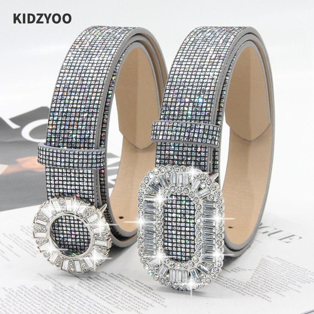 KIDZYOO เข็มขัดหนัง PU ออกแบบหรูหรา มีคริสตัลระยิบระยับ สำหรับสไตล์แฟชั่นและใช้งานได้หลากหลาย