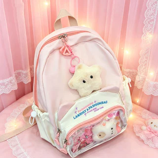 ถุงใส DIY กระเป๋าสะพายสองข้าง นักเรียนมัธยมต้นและมัธยมปลาย กระเป๋าเป้นักเรียนน่ารัก กระเป๋าเป้สไตล์วิทยาลัยขนาดใหญ่