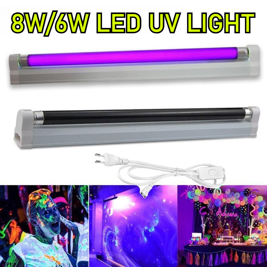 2 ชิ้น/เซ็ต 8 วัตต์โคมไฟแสงสีดํา UV หลอดไฟสีดํา 8 วัตต์ 6 วัตต์อัลตราไวโอเลตฆ่าเชื้อโรคแสง Blacklight Bar สําหรับปาร์ตี้ฮาโลวีน Disco UV โคมไฟ