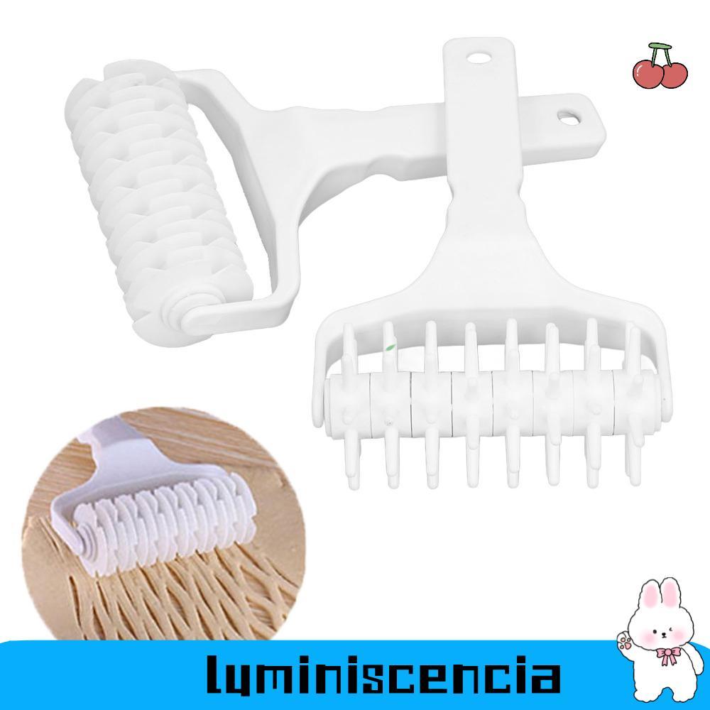 LUMINESCIA 2 ชิ้นพิซซ่าแป้ง Roller Docker, พลาสติกยาวพิซซ่า Crust Roller Docker, ตาข่ายสีขาว Roller 