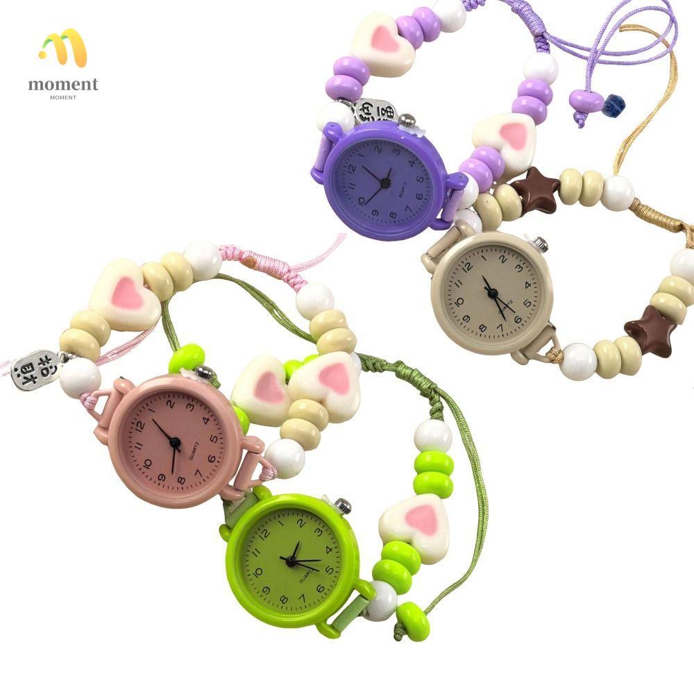 MOMENT Star Heart Chain Watch, Pendant Beaded Bracelet Watch, Fashion Adjustable Dopamine Quartz Wat