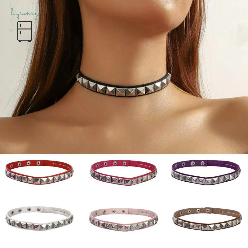 [BRN] หนัง PU Square Rivets Gothic Punk Chokers Collar Choker Nelace สําหรับ Goth เซ็กซี่ผู้หญิงสาวค