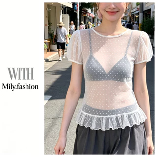 เสื้อยืดรอบคอดีไซน์พิเศษ ลายโopolกาดอท พัฟแขน เหมาะสำหรับฤดูร้อน