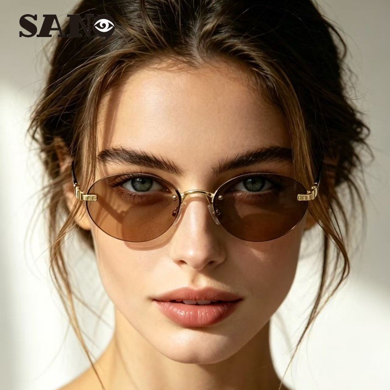 สินค้าพร้อมCOD (San9) แฟชั่น Y2K Spice Girl Retro Street Shot Frameless Oval แว่นกันแดดอเนกประสงค์กลางแจ้ง