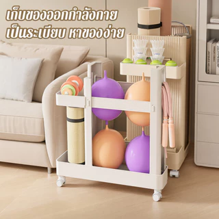เสื่อโยคะ Rack Fitness Organizer ABS Rolling Cart ความจุขนาดใหญ่ Home Gym Storage