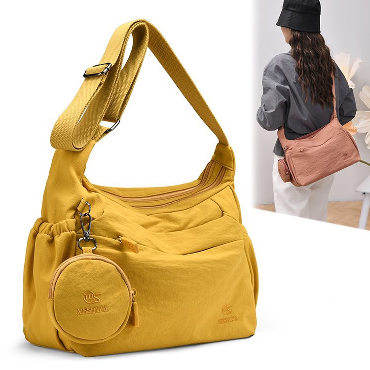 Simple All-Match Girls Nylon Cloth Bag Casual Commuter Messenger Bag Water-Repellent Lightweight Shoulder Bag Large-ความจุ