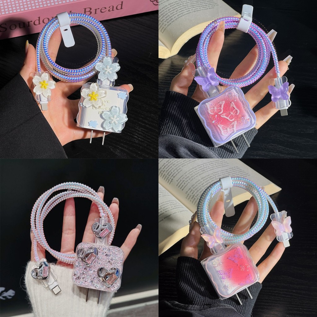 ฝาครอบป้องกันสายชาร์จและอะแดปเตอร์ซิลิโคน，อุปกรณ์ป้องกันสายชาร์จ，เคสป้องกันสายชาร์จ สำหรับ iPhone อะแดปเตอร์ 20W