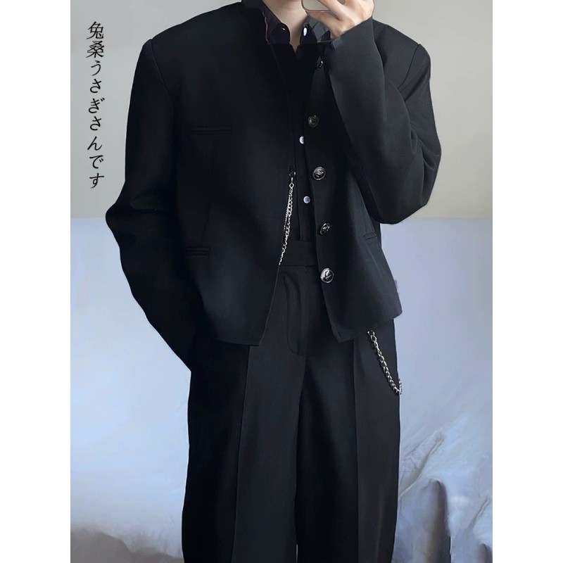คลังสินค้าพร้อม จัดส่งทันที/dk Uniform Hot Blood College Stand-Up Collar Short Style Boys Black Suit