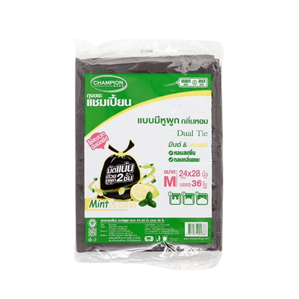 แชมเปี้ยน ถุงขยะหูผูกมิ้นต์ 24X28นิ้วX36 CHAMPION BAG DUALTIE-MINT 24X28INCH X36