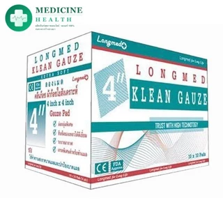 LONGMED KLEAN GAUZE ลองเมด คลีนก๊อซ ผ้าก๊อซใยสังเคราะห์ 2 นิ้ว / 3 นิ้ว / 4 นิ้ว (10 ห่อ/กล่อง)