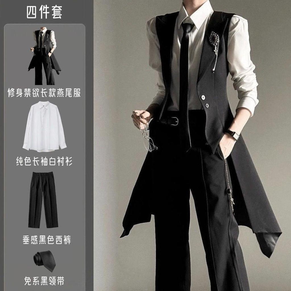 สไตล์ใหม่ Abstinence สไตล์ยาว Slim-fit ชุดเสื้อกั๊ก Barge คอปกแคบเอว Line High-end Tuxedo Uniform